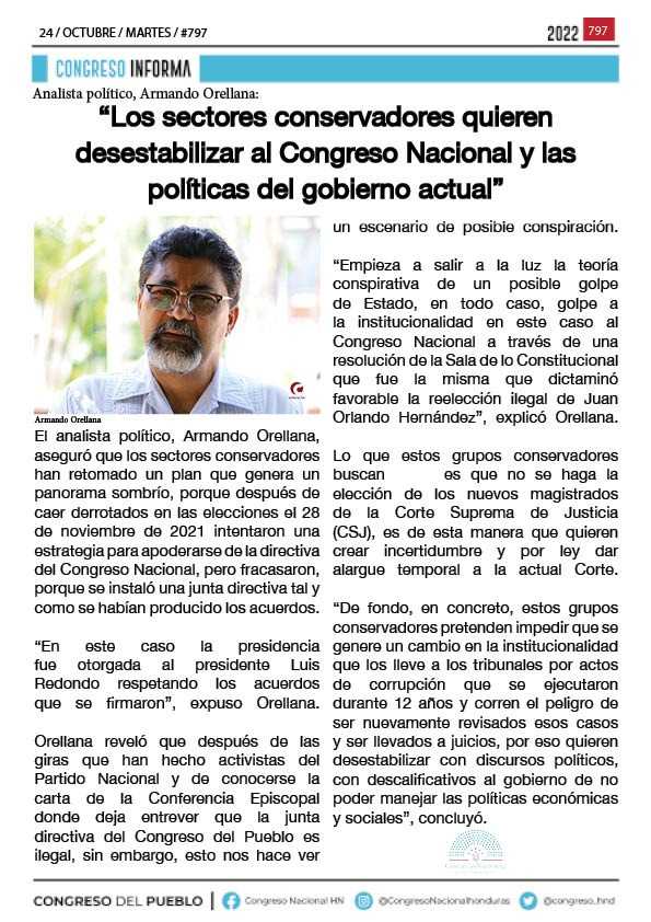 “Los sectores conservadores quieren desestabilizar al Congreso Nacional y las políticas del gobierno actual”